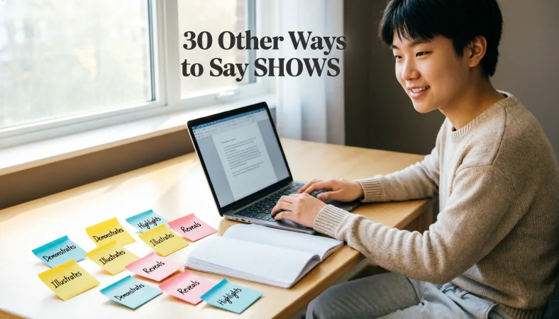 other ways to say shows in an essay
